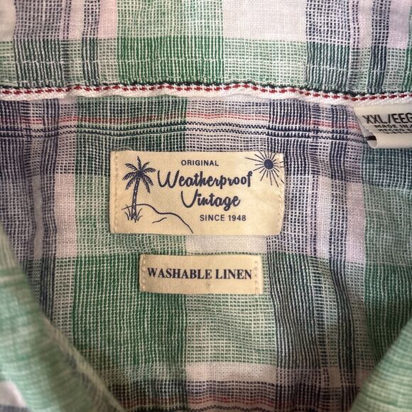 Weatherproof Vintage Washable Linen Shirt XXL 2XL Green Plaid - Picture 4 of 8
